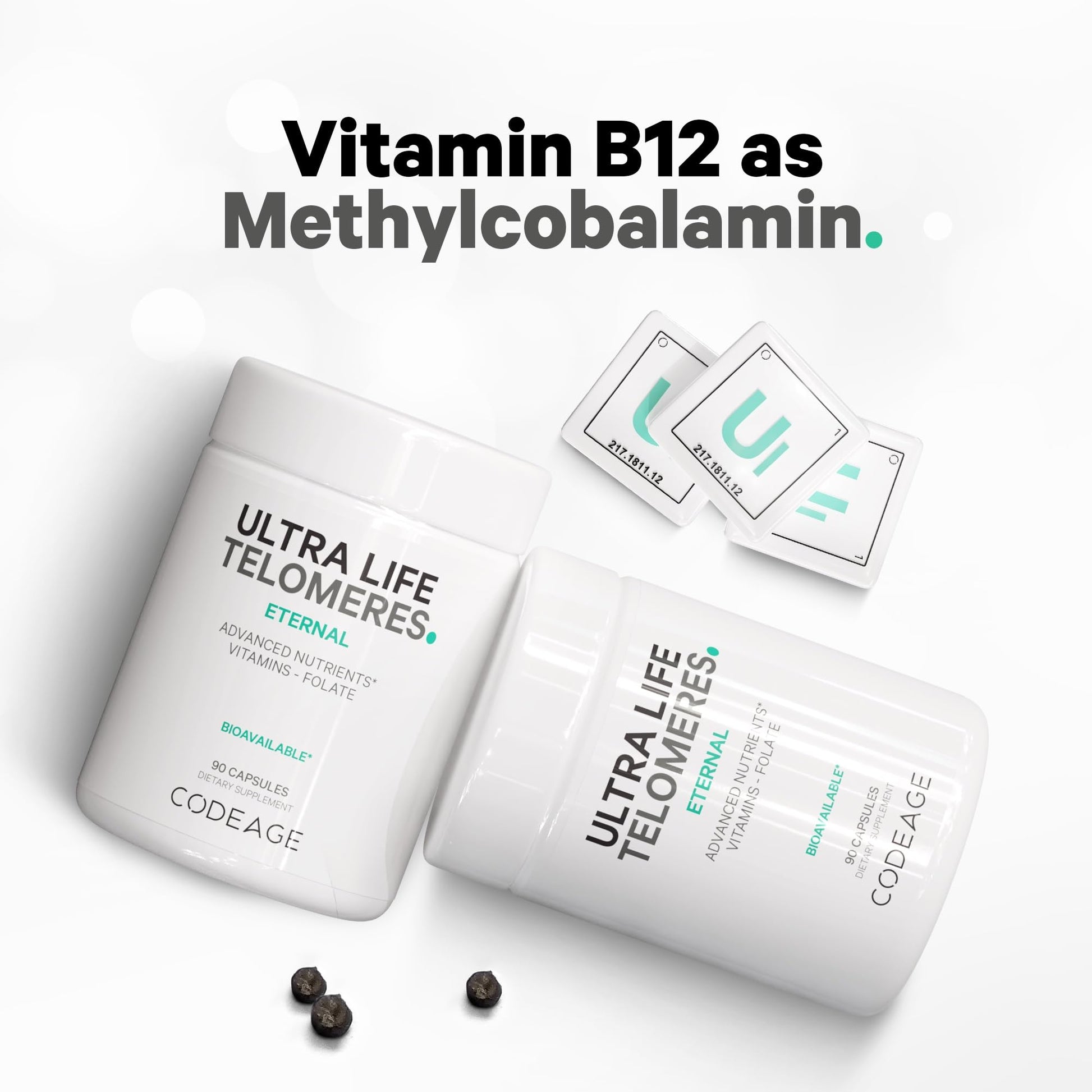 Codeage Ultra Life Telomeres Supplement - 5 MTHF Folate Vitamin B9, Vitamin B12 Methylcobalamin, Vitamin D3, L-Theanine, Ashwagandha - 3-Month Supply - DNA, Methylation Cycle - Non-GMO - 90 Capsules - dailyvitalstore