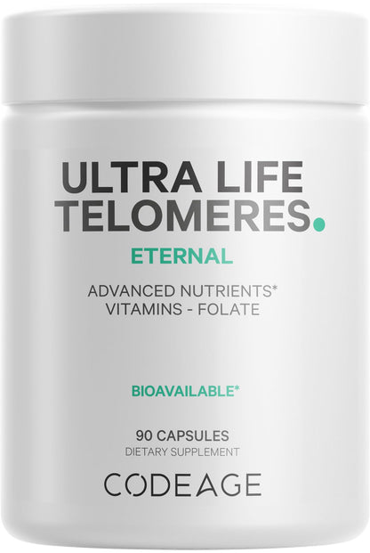 Codeage Ultra Life Telomeres Supplement - 5 MTHF Folate Vitamin B9, Vitamin B12 Methylcobalamin, Vitamin D3, L-Theanine, Ashwagandha - 3-Month Supply - DNA, Methylation Cycle - Non-GMO - 90 Capsules - dailyvitalstore