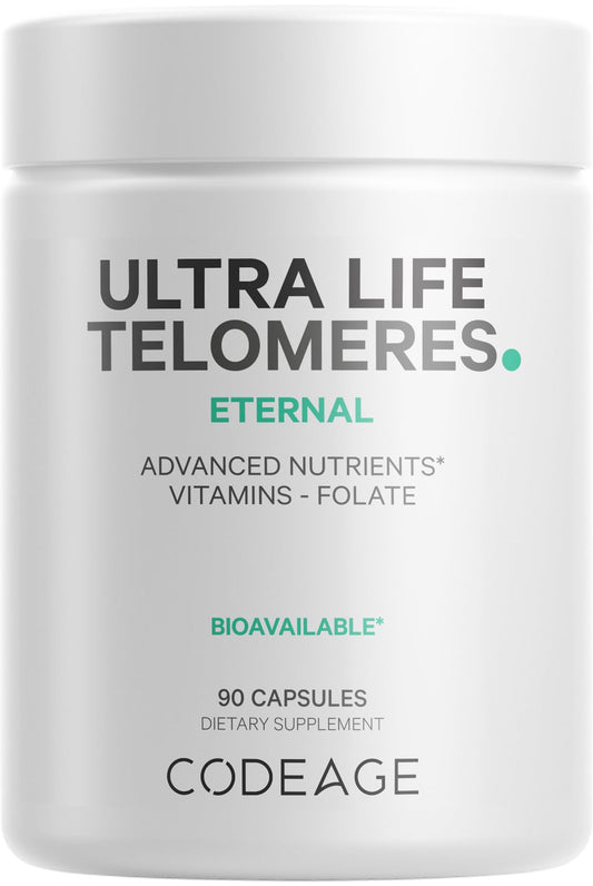 Codeage Ultra Life Telomeres Supplement - 5 MTHF Folate Vitamin B9, Vitamin B12 Methylcobalamin, Vitamin D3, L-Theanine, Ashwagandha - 3-Month Supply - DNA, Methylation Cycle - Non-GMO - 90 Capsules - dailyvitalstore