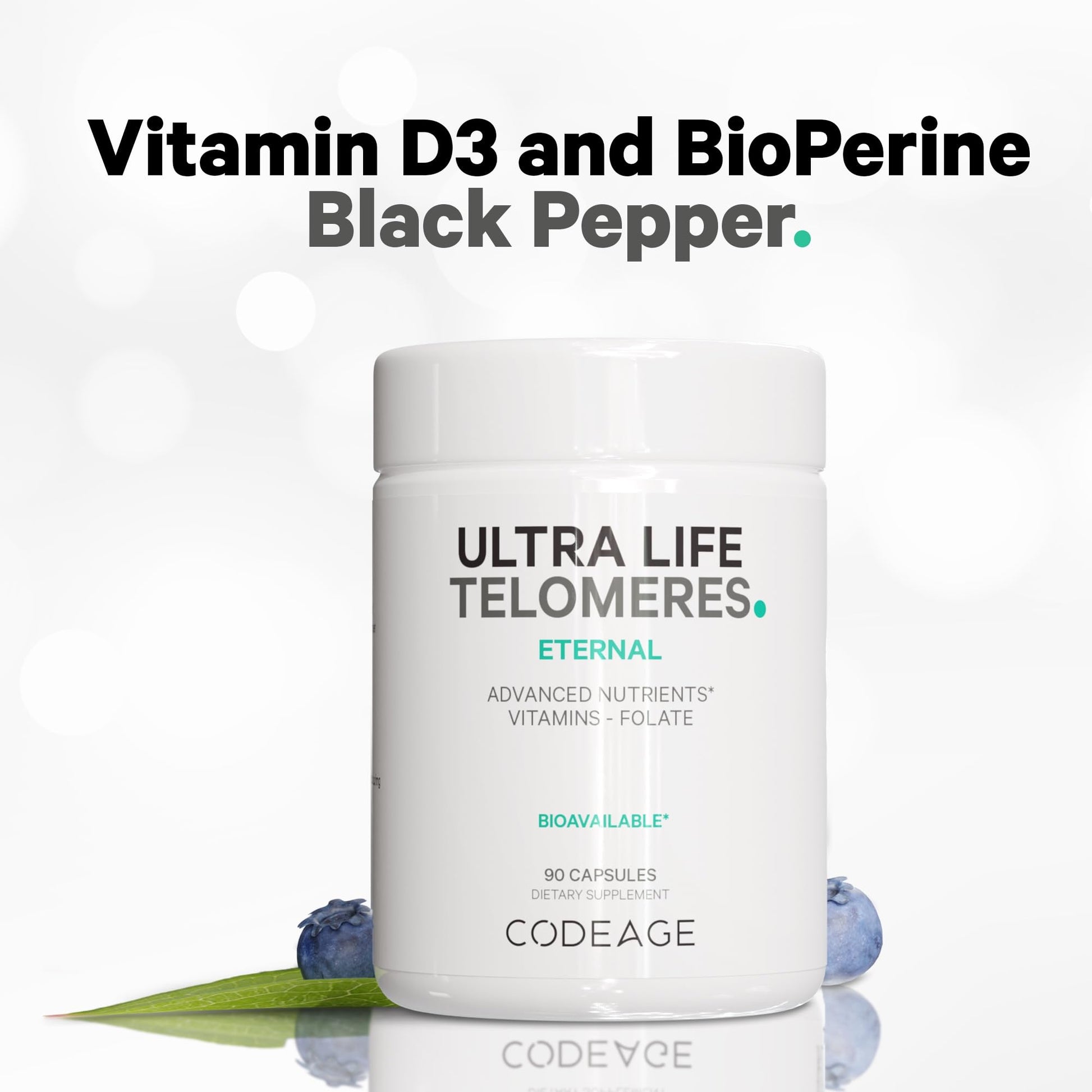 Codeage Ultra Life Telomeres Supplement - 5 MTHF Folate Vitamin B9, Vitamin B12 Methylcobalamin, Vitamin D3, L-Theanine, Ashwagandha - 3-Month Supply - DNA, Methylation Cycle - Non-GMO - 90 Capsules - dailyvitalstore