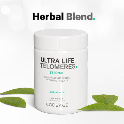Codeage Ultra Life Telomeres Supplement - 5 MTHF Folate Vitamin B9, Vitamin B12 Methylcobalamin, Vitamin D3, L-Theanine, Ashwagandha - 3-Month Supply - DNA, Methylation Cycle - Non-GMO - 90 Capsules - dailyvitalstore