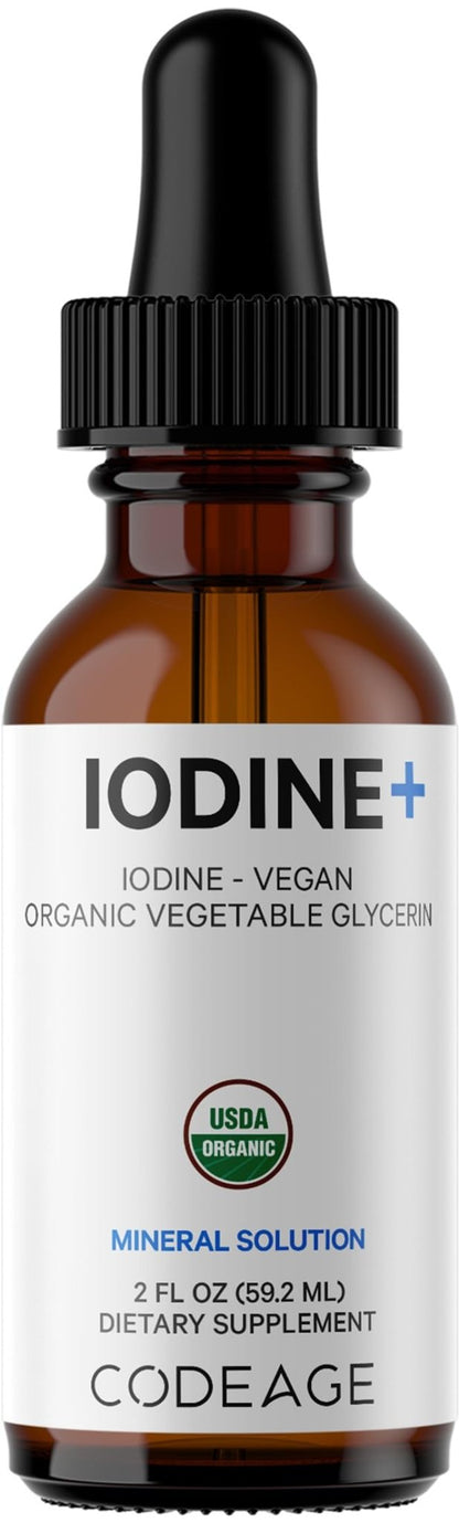 Codeage USDA Certified Organic Iodine Drops - 250 Mcg Per Serving - 1+ Year Supply - Liquid Iodide Supplement - Pure, Clear Iodine - Vegan Potassium Iodine Liquid Drop - 2 fl oz - dailyvitalstore