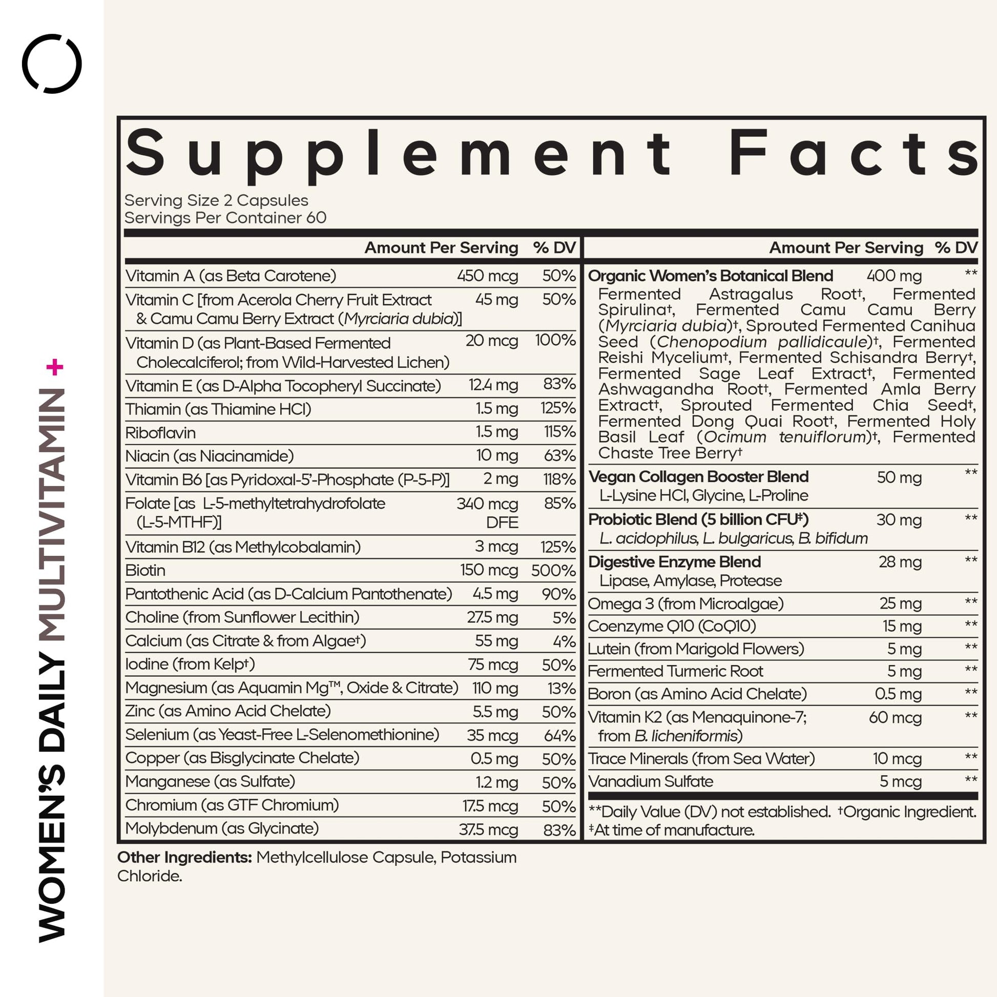 Codeage Women’s Daily Multivitamin, 25+ Vitamins & Minerals, Fermented, Organic Whole Foods, Probiotics Supplement - Vitamin A, B, C, D, E & K, Omega 3, Zinc – Vegan - 120 Capsules - dailyvitalstore