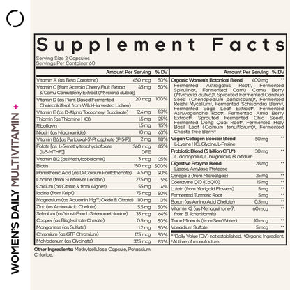 Codeage Women’s Daily Multivitamin, 25+ Vitamins & Minerals, Fermented, Organic Whole Foods, Probiotics Supplement - Vitamin A, B, C, D, E & K, Omega 3, Zinc – Vegan - 120 Capsules - dailyvitalstore