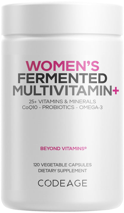 Codeage Women’s Daily Multivitamin, 25+ Vitamins & Minerals, Fermented, Organic Whole Foods, Probiotics Supplement - Vitamin A, B, C, D, E & K, Omega 3, Zinc – Vegan - 120 Capsules - dailyvitalstore