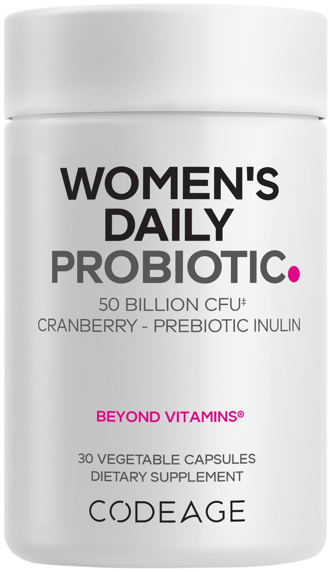 Codeage Women’s Daily Probiotic Supplement – 50 Billion CFU Supplement, Cranberry Fruit Powder, Prebiotic Chicory Root Inulin – Women’s Wellness Support – 1 Capsule Per Serving - Non-GMO – 30 Capsules - dailyvitalstore