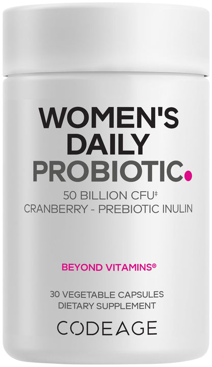 Codeage Women’s Daily Probiotic Supplement – 50 Billion CFU Supplement, Cranberry Fruit Powder, Prebiotic Chicory Root Inulin – Women’s Wellness Support – 1 Capsule Per Serving - Non-GMO – 30 Capsules - dailyvitalstore