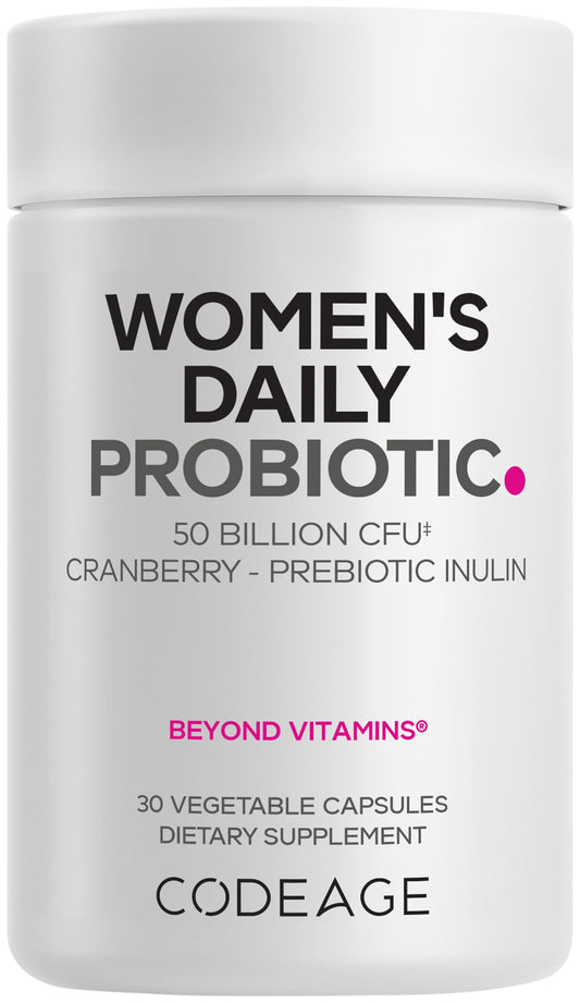 Codeage Women’s Daily Probiotic Supplement – 50 Billion CFU Supplement, Cranberry Fruit Powder, Prebiotic Chicory Root Inulin – Women’s Wellness Support – 1 Capsule Per Serving - Non-GMO – 30 Capsules - dailyvitalstore