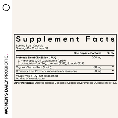 Codeage Women’s Daily Probiotic Supplement – 50 Billion CFU Supplement, Cranberry Fruit Powder, Prebiotic Chicory Root Inulin – Women’s Wellness Support – 1 Capsule Per Serving - Non-GMO – 30 Capsules - dailyvitalstore