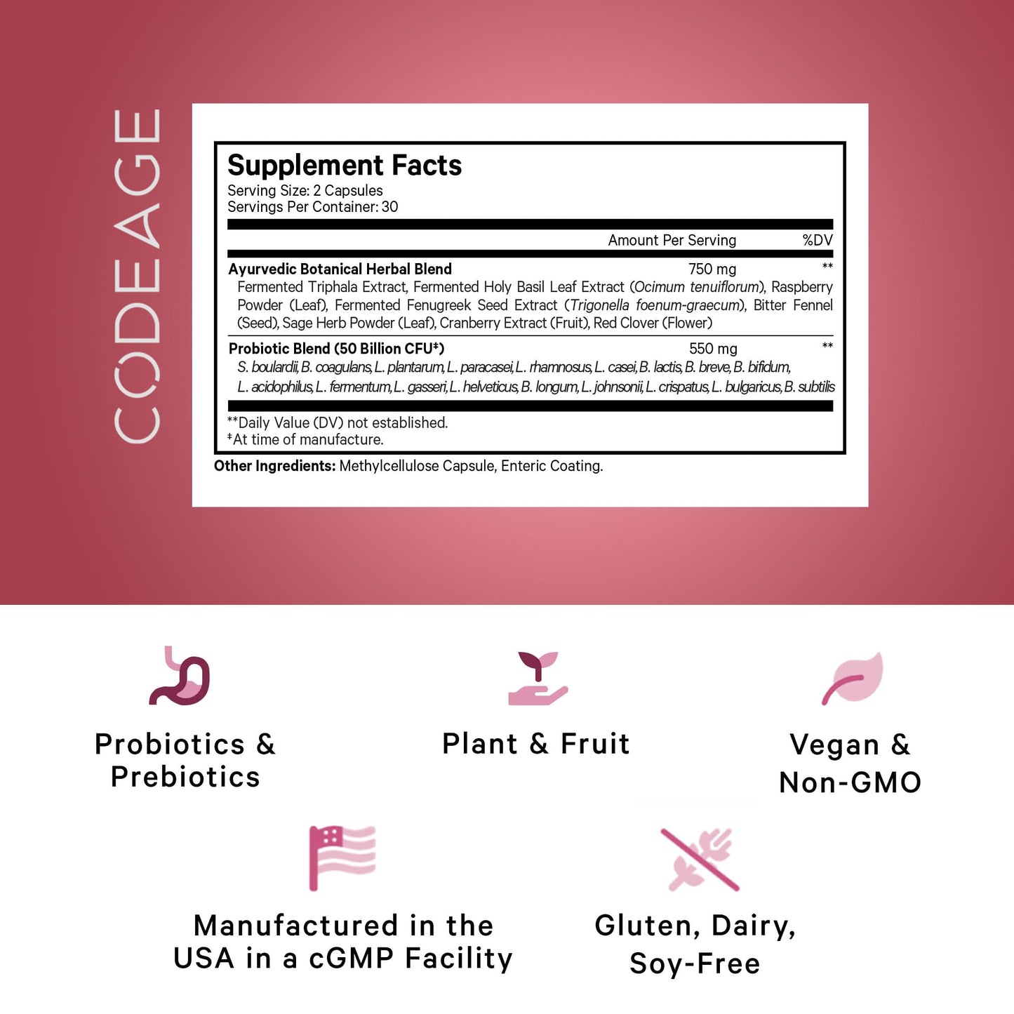 Codeage Women’s Probiotics Supplement - 50 Billion CFUs - SBO Probiotics & Prebiotics - Cranberries - Feminine Health - Fermented Botanical Blend, Whole Food Supplement - Vegan, Non-GMO - 60 Capsules - dailyvitalstore
