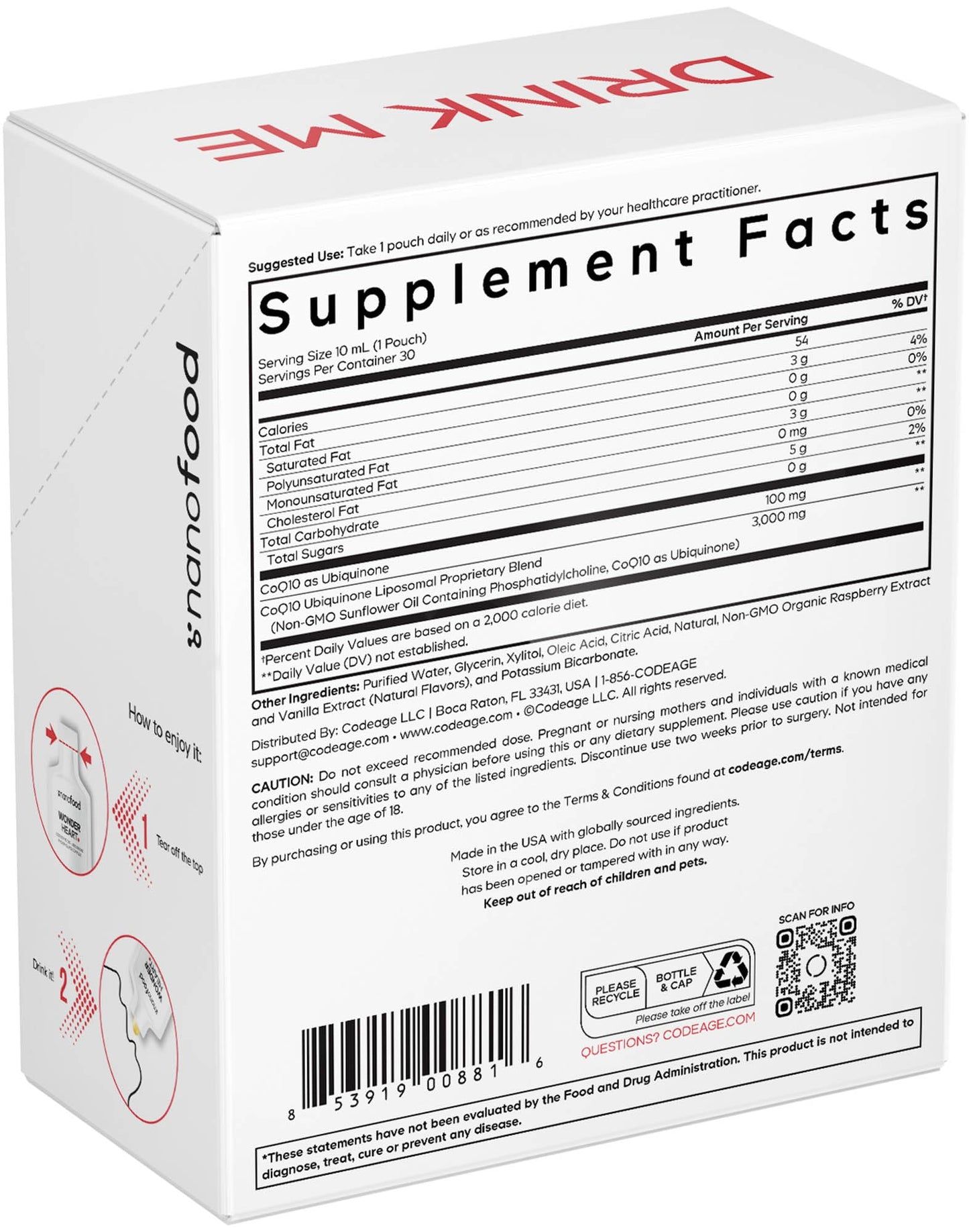 Codeage Wonder Heart Liquid CoQ10 Liposomal Ubiquinone Supplement, Coenzyme Q10 Heart Vitamins, Non-GMO Sunflower Phosphatidylcholine Vegan Blend, Raspberry Flavored Softgel, Pack of 30 Pouches - dailyvitalstore