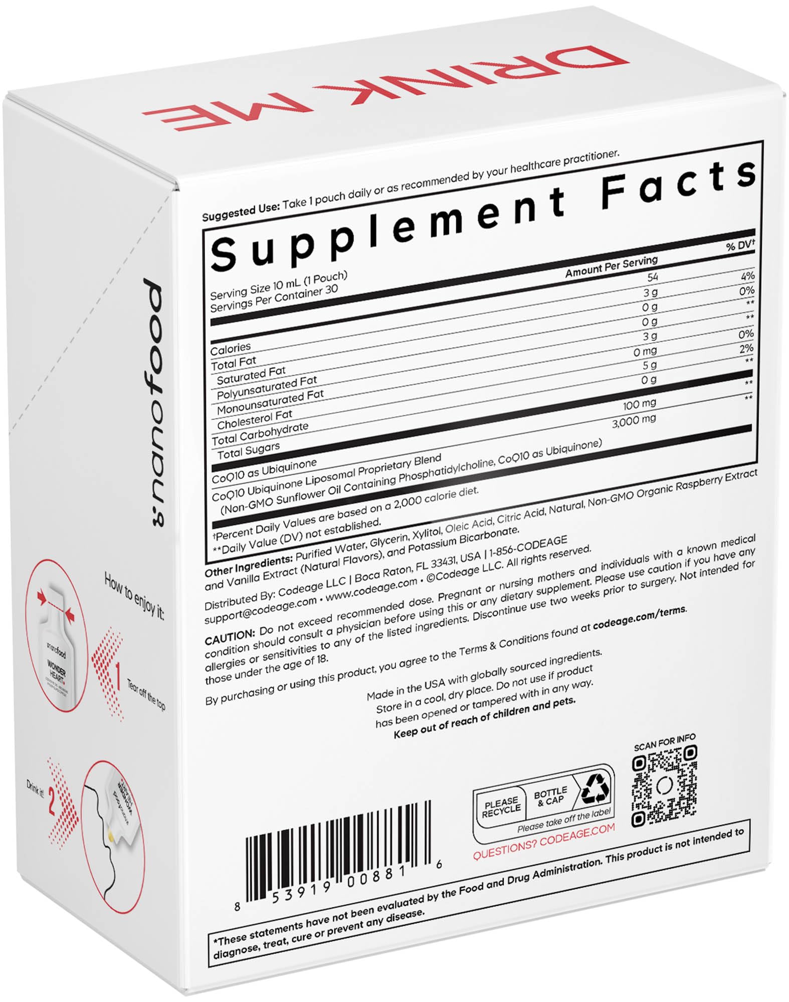Codeage Wonder Heart Liquid CoQ10 Liposomal Ubiquinone Supplement, Coenzyme Q10 Heart Vitamins, Non-GMO Sunflower Phosphatidylcholine Vegan Blend, Raspberry Flavored Softgel, Pack of 30 Pouches - dailyvitalstore