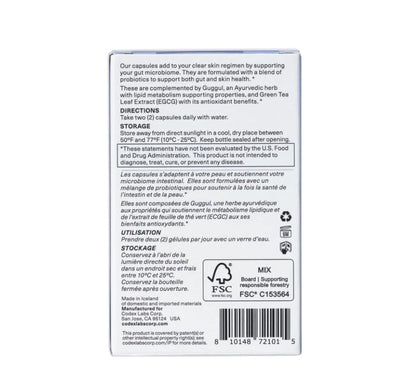 Codex Labs Shaant Clear Skin Supplement – 60 Vegan Capsules | Acne Probiotics with 9-Strain Blend, Green Tea EGCG & Guggul – Daily Support for Acne-Prone Skin & Clear Complexion - dailyvitalstore