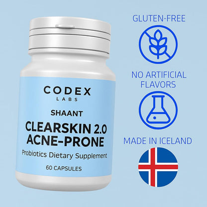 Codex Labs Shaant Clear Skin Supplement – 60 Vegan Capsules | Acne Probiotics with 9-Strain Blend, Green Tea EGCG & Guggul – Daily Support for Acne-Prone Skin & Clear Complexion - dailyvitalstore