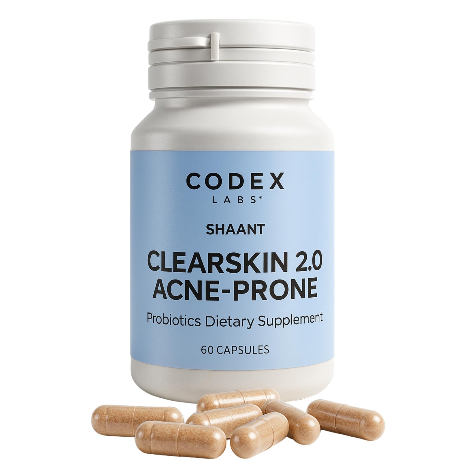 Codex Labs Shaant Clear Skin Supplement – 60 Vegan Capsules | Acne Probiotics with 9-Strain Blend, Green Tea EGCG & Guggul – Daily Support for Acne-Prone Skin & Clear Complexion - dailyvitalstore