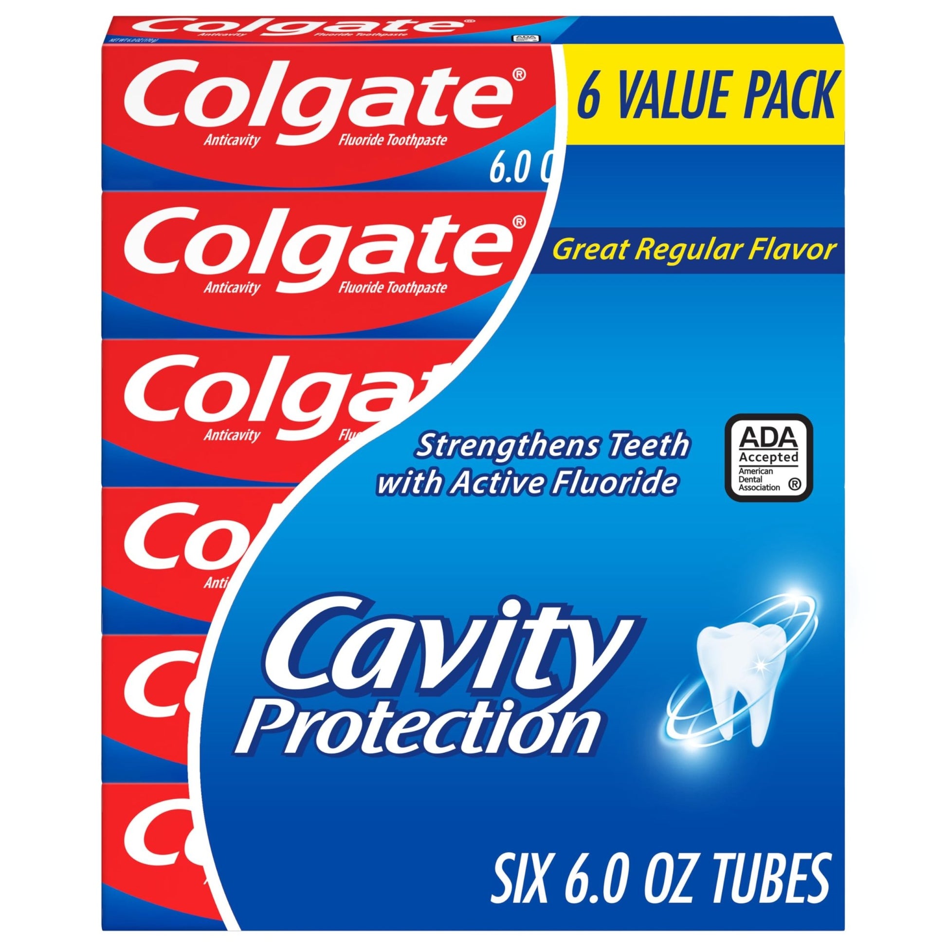 Colgate Cavity Protection Toothpaste with Fluoride, Minty Great Regular Flavor, Anti Cavity Toothpaste, 6 Pack, 6 Oz Tubes - dailyvitalstore