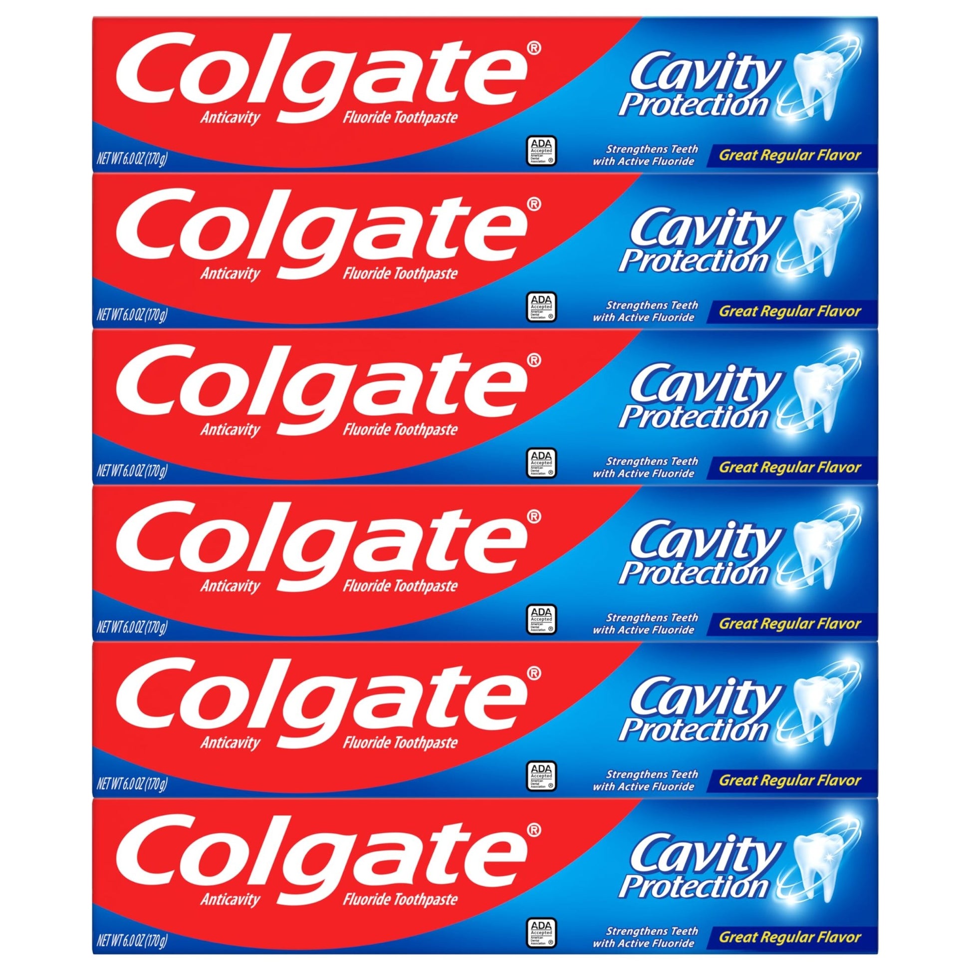 Colgate Cavity Protection Toothpaste with Fluoride, Minty Great Regular Flavor, Anti Cavity Toothpaste, 6 Pack, 6 Oz Tubes - dailyvitalstore