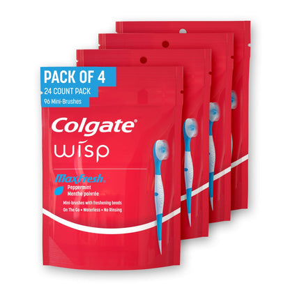 Colgate Max Fresh Wisp Disposable Mini Travel Toothbrushes, Peppermint, 24 Count (Pack of 4) - dailyvitalstore