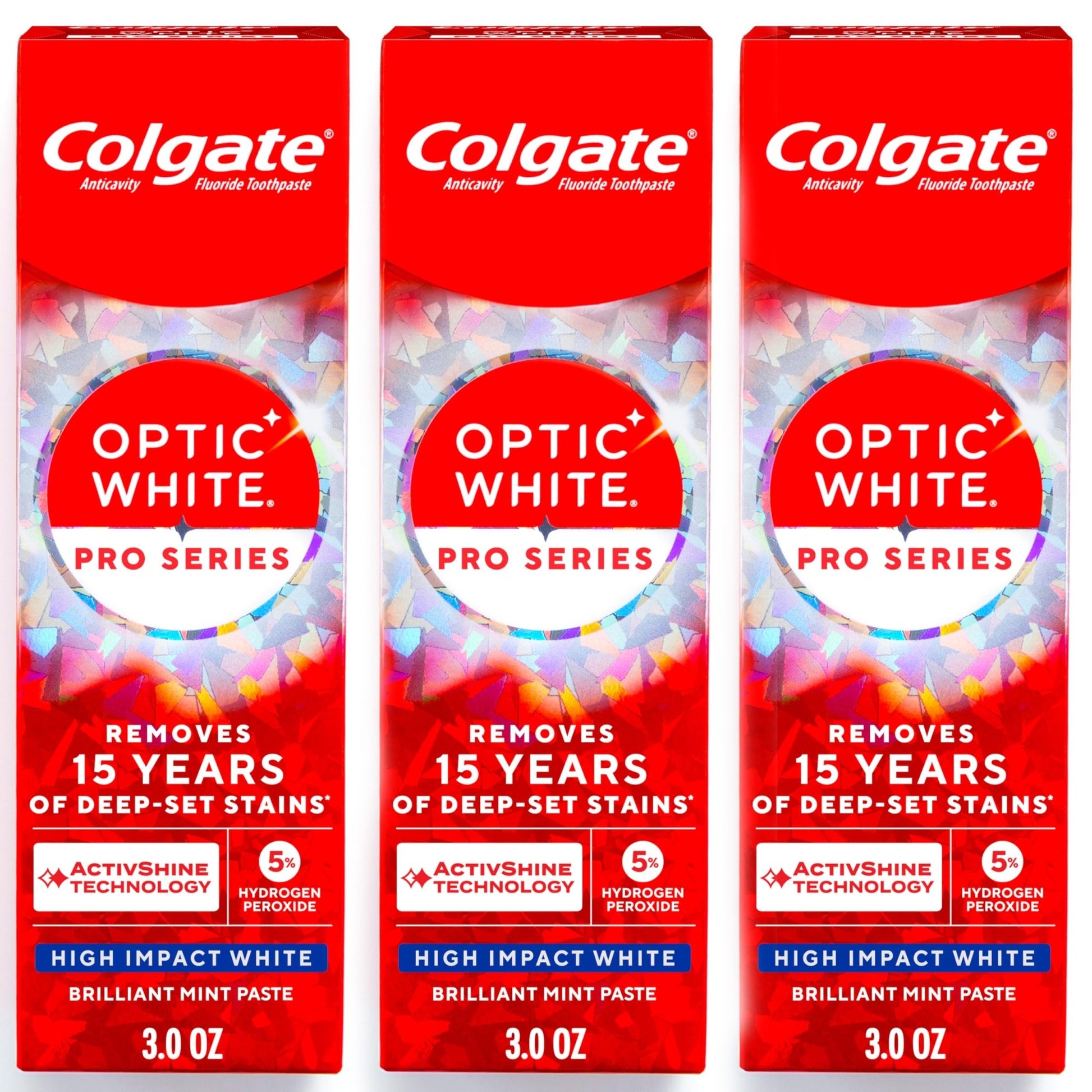 Colgate Optic White Pro Series High Impact White, 3 Pack, Teeth Whitening Toothpaste with 5% Hydrogen Peroxide and ActivShine - dailyvitalstore