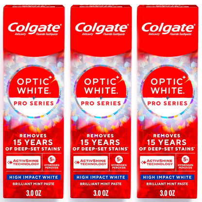 Colgate Optic White Pro Series High Impact White, 3 Pack, Teeth Whitening Toothpaste with 5% Hydrogen Peroxide and ActivShine - dailyvitalstore