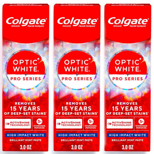 Colgate Optic White Pro Series High Impact White, 3 Pack, Teeth Whitening Toothpaste with 5% Hydrogen Peroxide and ActivShine - dailyvitalstore