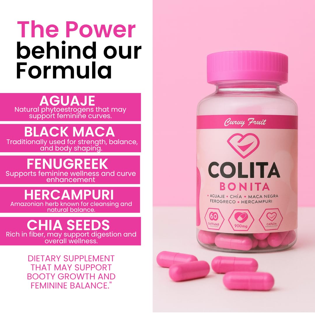Colita Bonita – Aguaje, Black Maca & Fenugreek Pills – Natural Booty Growth & Hip Shaping Supplement – Supports Curves, Hormonal Balance & Waist Definition – 60 Capsules (30-Day Supply) - dailyvitalstore