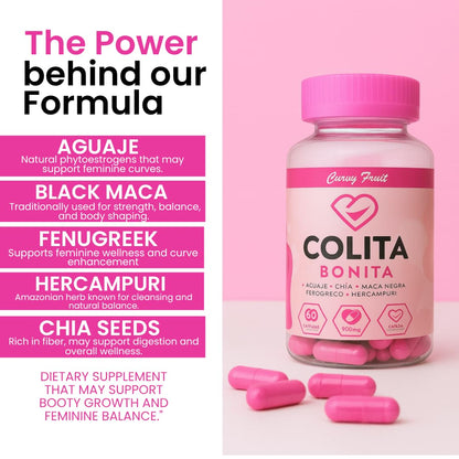 Colita Bonita – Aguaje, Black Maca & Fenugreek Pills – Natural Booty Growth & Hip Shaping Supplement – Supports Curves, Hormonal Balance & Waist Definition – 60 Capsules (30-Day Supply) - dailyvitalstore