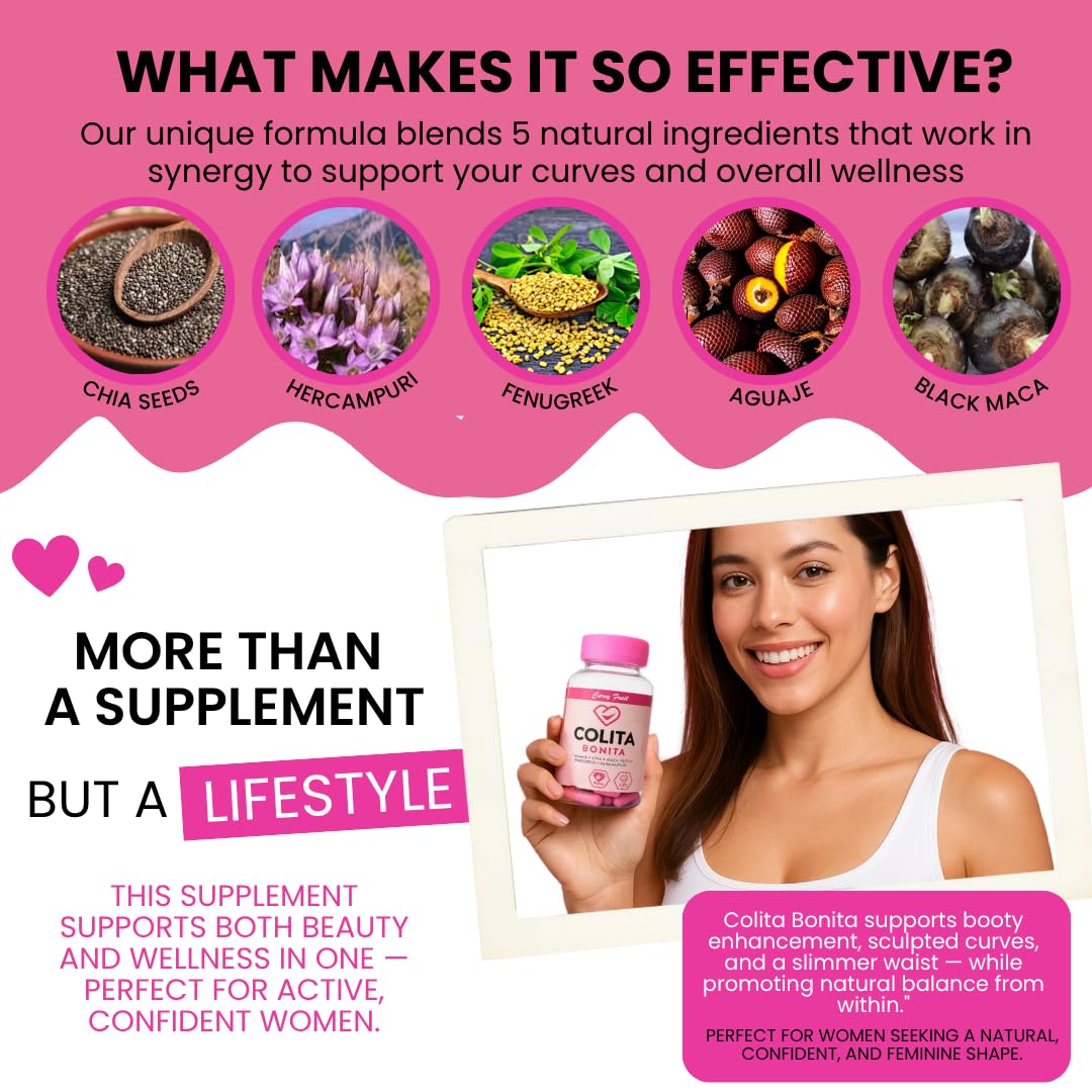 Colita Bonita – Aguaje, Black Maca & Fenugreek Pills – Natural Booty Growth & Hip Shaping Supplement – Supports Curves, Hormonal Balance & Waist Definition – 60 Capsules (30-Day Supply) - dailyvitalstore