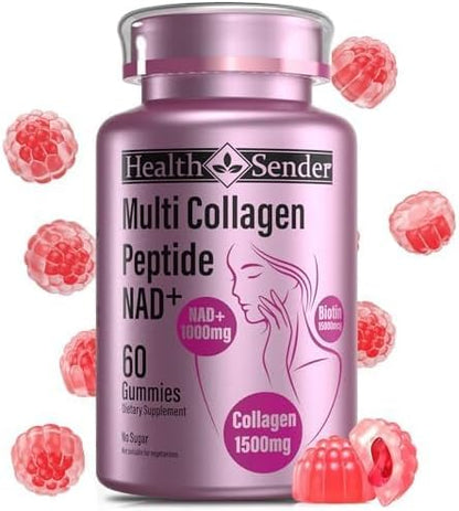 Collagen Gummies-Collagen for Women Men with 1500 mg Collagen Peptides Type I,II,III,V,X, 1000mg NAD, 15000 mcg Biotin, Daily Collagen Supplement Protein Gummies for Hair Skin Nails, Sugar Free - dailyvitalstore