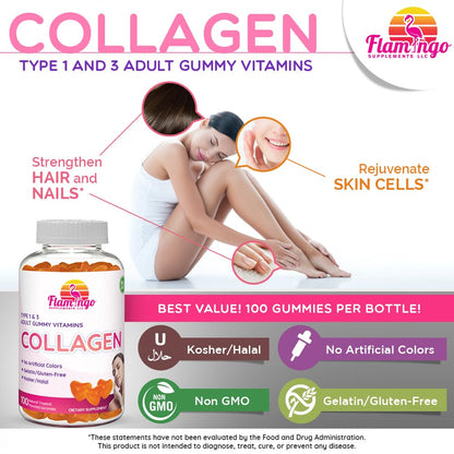 Collagen Gummies- Natural Marine Collagen for Women, and Men- Collagen Supplements for Skin Hair, Nails- Hydrolyzed Type 2 & 1 3- Replace Pills and Powders - No Gelatin, Kosher, Halal- 100 Ct. - dailyvitalstore