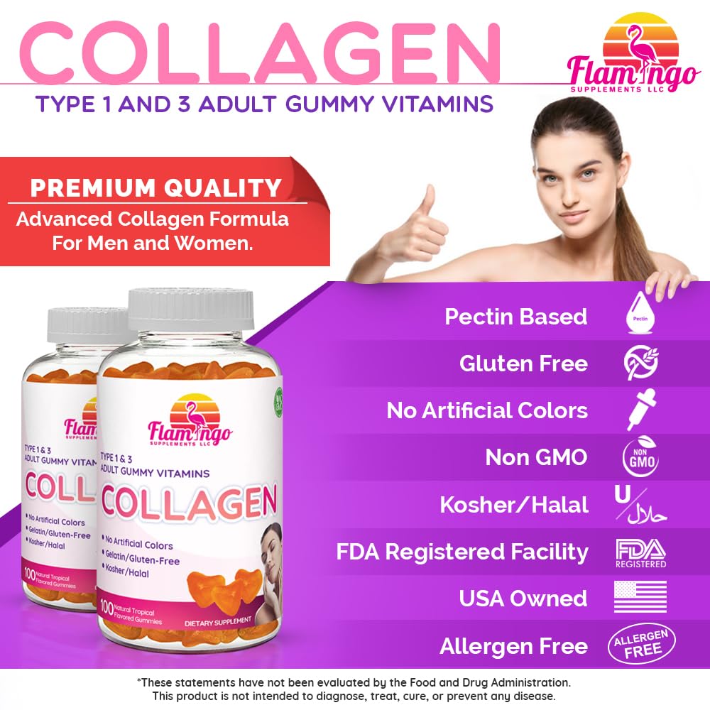 Collagen Gummies- Natural Marine Collagen for Women, and Men- Collagen Supplements for Skin Hair, Nails- Hydrolyzed Type 2 & 1 3- Replace Pills and Powders - No Gelatin, Kosher, Halal- 100 Ct. - dailyvitalstore