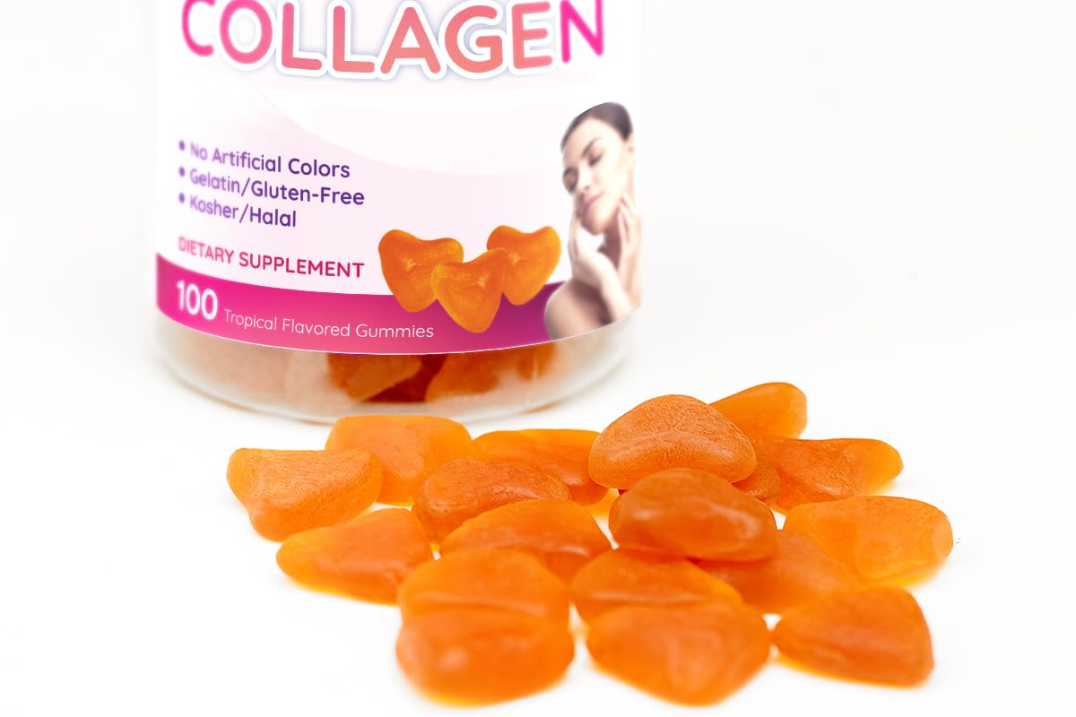 Collagen Gummies- Natural Marine Collagen for Women, and Men- Collagen Supplements for Skin Hair, Nails- Hydrolyzed Type 2 & 1 3- Replace Pills and Powders - No Gelatin, Kosher, Halal- 100 Ct. - dailyvitalstore