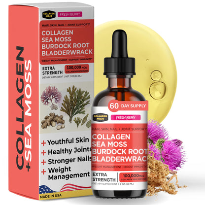 Collagen Mojo - Liquid Collagen with Irish Sea Moss for Women & Men - Collagen Peptides Drops with Burdock Root & Bladderwrack - Hair, Skin, Nails, Joint & Weight Management - 100,000mcg, 2 Oz - dailyvitalstore