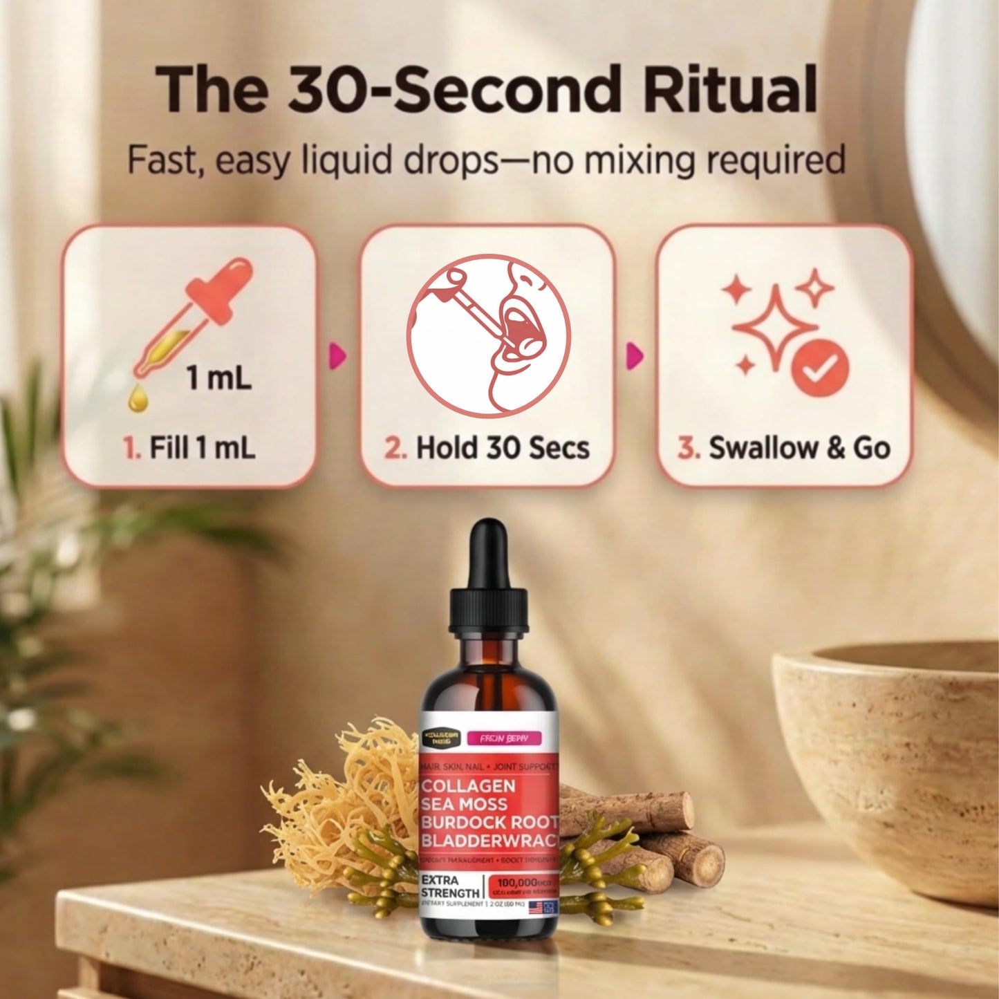 Collagen Mojo - Liquid Collagen with Irish Sea Moss for Women & Men - Collagen Peptides Drops with Burdock Root & Bladderwrack - Hair, Skin, Nails, Joint & Weight Management - 100,000mcg, 2 Oz - dailyvitalstore