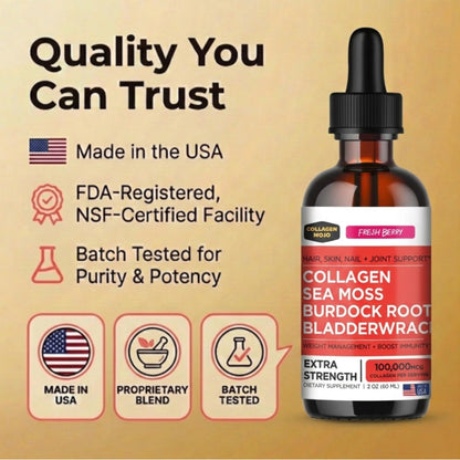 Collagen Mojo - Liquid Collagen with Irish Sea Moss for Women & Men - Collagen Peptides Drops with Burdock Root & Bladderwrack - Hair, Skin, Nails, Joint & Weight Management - 100,000mcg, 2 Oz - dailyvitalstore