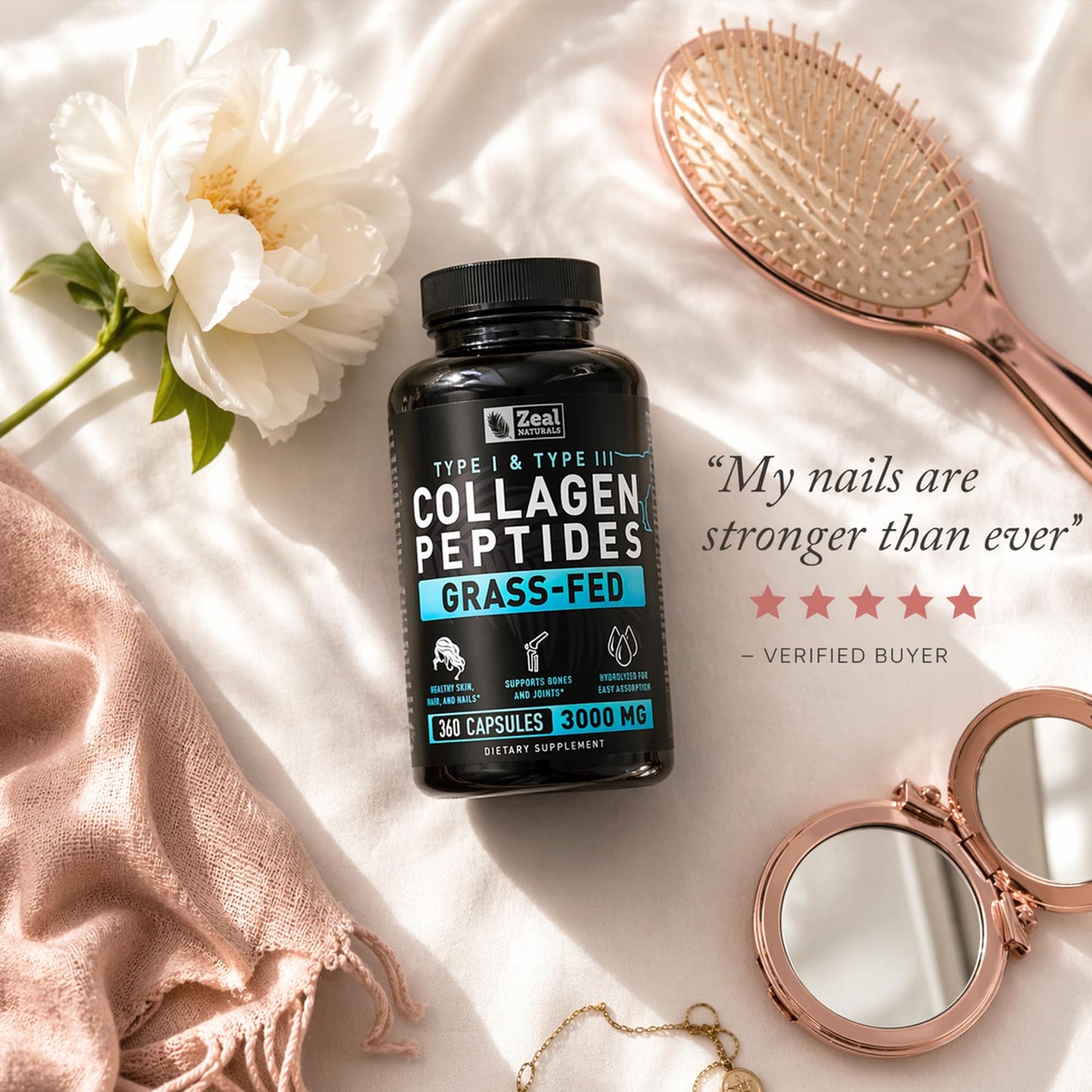 Collagen Peptides Capsules 360 Count - Grass Fed Bovine Hydrolyzed Collagen Pills - Hair, Skin & Nails, Joint Support - Collagen Supplements for Women & Men - dailyvitalstore