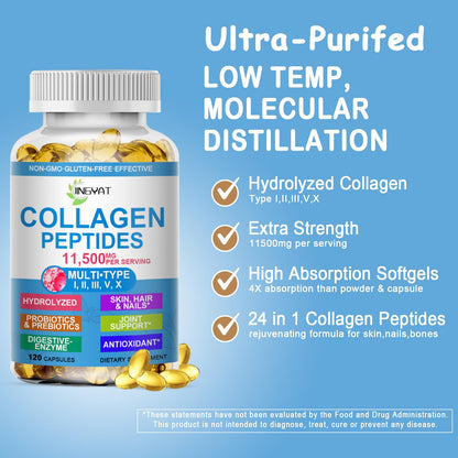 Collagen Peptides Softgels, Multi Collagen Peptide w/ Glucosamine Chondroitin MSM Biotin, Hydrolyzed Collagen Peptides Complex for Women Supports Skin Hair - dailyvitalstore