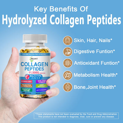Collagen Peptides Softgels, Multi Collagen Peptide w/ Glucosamine Chondroitin MSM Biotin, Hydrolyzed Collagen Peptides Complex for Women Supports Skin Hair - dailyvitalstore