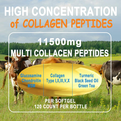 Collagen Peptides Softgels, Multi Collagen Peptide w/ Glucosamine Chondroitin MSM Biotin, Hydrolyzed Collagen Peptides Complex for Women Supports Skin Hair - dailyvitalstore