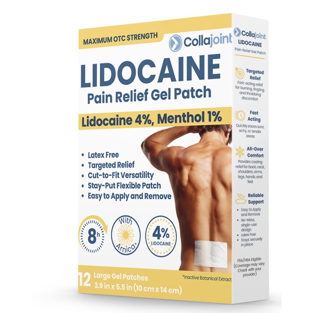 Collajoint Maximum-Strength Lidocaine 4% & Menthol 1% Hydrogel Pain Relief Patch with Arnica Montana Flower Extract-Temporary Numbing & Cooling Relief for Sore Muscles, Stiff Joints & Arthritis - dailyvitalstore