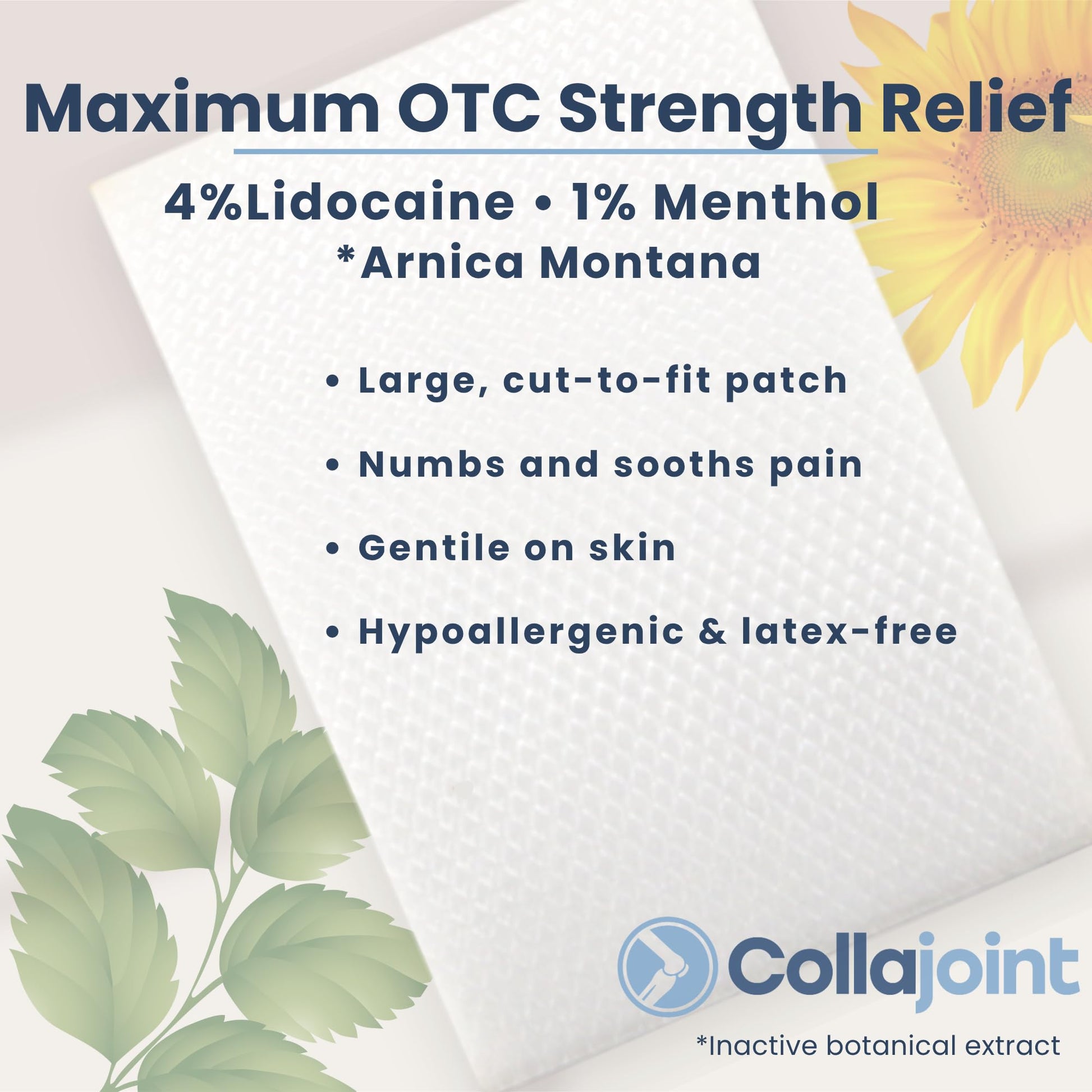 Collajoint Maximum-Strength Lidocaine 4% & Menthol 1% Hydrogel Pain Relief Patch with Arnica Montana Flower Extract-Temporary Numbing & Cooling Relief for Sore Muscles, Stiff Joints & Arthritis - dailyvitalstore