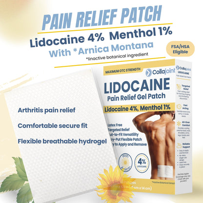 Collajoint Maximum-Strength Lidocaine 4% & Menthol 1% Hydrogel Pain Relief Patch with Arnica Montana Flower Extract-Temporary Numbing & Cooling Relief for Sore Muscles, Stiff Joints & Arthritis - dailyvitalstore