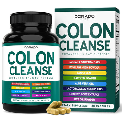 Colon Cleanse & Detox 15 Day Gut Cleanse (30 Count) Intestinal Cleanse Pills & Probiotic for Gentle Laxative & Bowel Relief for Stomach Bloating - Third Party Tested, Vegan, Non-GMO - Made in USA - dailyvitalstore