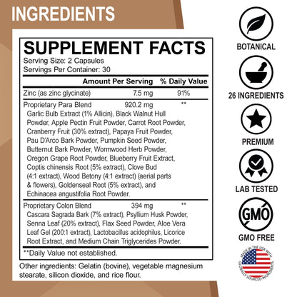 Colon Cleanse Pills Body Detox - Intestinal Guard Cleanser for Stomach - Natural Weight Flush Cleaner Supplement Complex, Women Men Kids, Herbal Wormwood - dailyvitalstore