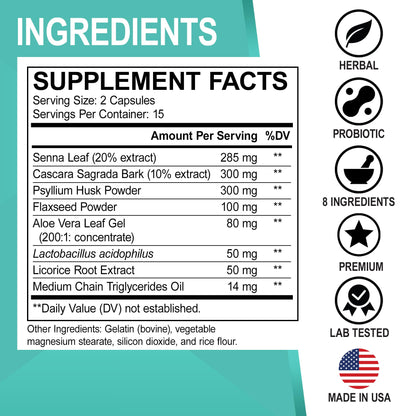 Colon Cleanser Detox for Weight Flush - 15 Day Intestinal Cleanse Pills & Probiotic - Fast Natural Laxative for Constipation Relief - Bowel Movement Supplements for Stomach Bloating, Gut Loss Support - dailyvitalstore