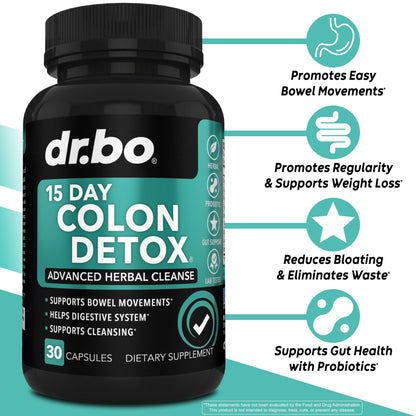 Colon Cleanser Detox for Weight Flush - 15 Day Intestinal Cleanse Pills & Probiotic - Fast Natural Laxative for Constipation Relief - Bowel Movement Supplements for Stomach Bloating, Gut Loss Support - dailyvitalstore
