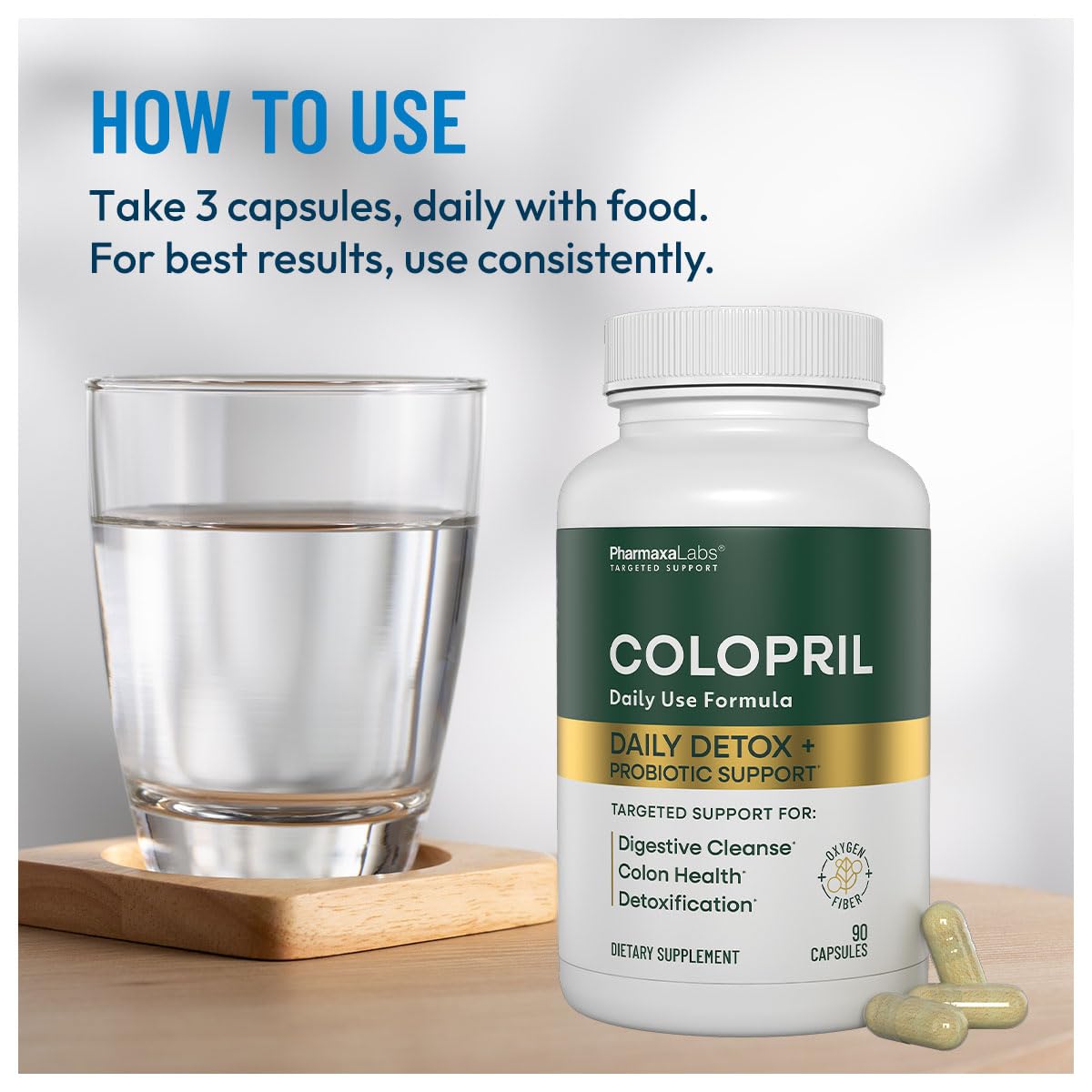 Colopril Colon Cleanse Dietary Supplement - Supports Cleansing of Bowels & Digestive Tract - Eases Constipation - Ginger Root, Lactobacillus, Psyllium Husk & Magnesium Oxide - 90 Capsules (Pack of 1) - dailyvitalstore