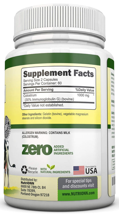 Colostrum - 1000mg - 120 Capsules - 30% IgG - Non-GMO US Dairy - First Milking Bovine Colostrum - Low Heat Processed - Great for GI Tract Health - dailyvitalstore