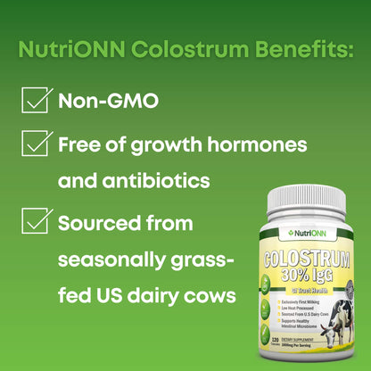 Colostrum - 1000mg - 120 Capsules - 30% IgG - Non-GMO US Dairy - First Milking Bovine Colostrum - Low Heat Processed - Great for GI Tract Health - dailyvitalstore