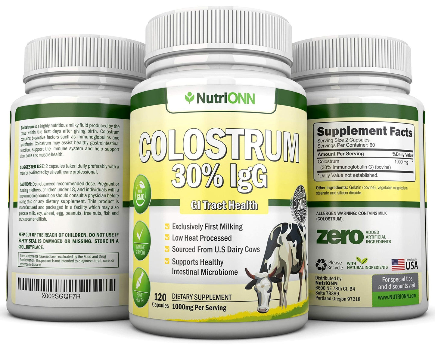 Colostrum - 1000mg - 120 Capsules - 30% IgG - Non-GMO US Dairy - First Milking Bovine Colostrum - Low Heat Processed - Great for GI Tract Health - dailyvitalstore
